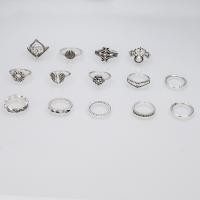 Cink Alloy Ring Set, Cink ötvözet, antik ezüst színű bevonattal, 12 darab & a nő, nikkel, ólom és kadmium mentes, Méret:5.5-9, Által értékesített Set