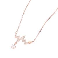 Thailand Sterling Silver Necklace Electrocardiographic plated for woman & with rhinestone Length Approx 15.75 Inch Sold By Lot