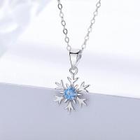 Thaïlande collier en argent sterling, flocon de neige, Placage de couleur platine, pour femme & avec strass, Longueur Environ 15.75 pouce, 3PC/lot, Vendu par lot