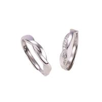 Δαχτυλίδια ζευγάρι Finger, Ταϊλάνδη Sterling Silver, χρώμα επάργυρα, Ρυθμιζόμενο & ανοιχτό & μικρο ανοίξει κυβικά ζιρκονία, 3PCs/Παρτίδα, Sold Με Παρτίδα