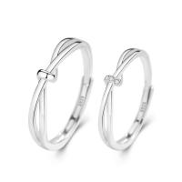 Δαχτυλίδια ζευγάρι Finger, Ταϊλάνδη Sterling Silver, χρώμα επάργυρα, Ρυθμιζόμενο & ανοιχτό & με στρας, 3PCs/Παρτίδα, Sold Με Παρτίδα