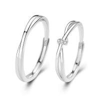 Δαχτυλίδια ζευγάρι Finger, Ταϊλάνδη Sterling Silver, χρώμα επάργυρα, Ρυθμιζόμενο & ανοιχτό & με στρας, 3PCs/Παρτίδα, Sold Με Παρτίδα