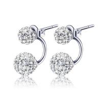 Thailand Sterling sieraden Earring, Thailand Sterling Silver, platinum plated, voor vrouw & met strass, 6mm,9mm, 3paren/Lot, Verkocht door Lot