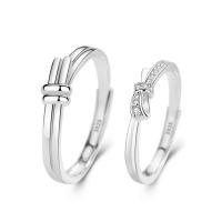 Δαχτυλίδια ζευγάρι Finger, Ταϊλάνδη Sterling Silver, χρώμα επάργυρα, Ρυθμιζόμενο & ανοιχτό & με στρας, 3PCs/Παρτίδα, Sold Με Παρτίδα