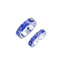 Ehepaar Fingerringe, Thailand, silberfarben plattiert, Einstellbar & offen & Emaille, blau, 3PCs/Menge, verkauft von Menge