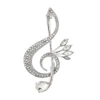 Broche de strass, alliage de zinc, note de musique, bijoux de mode & pour femme & avec strass, argent, protéger l'environnement, sans nickel, plomb et cadmium, 56x34mm, Vendu par PC