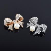 Rhinestone Broche, Zinc Alloy, med Plastic Pearl, Bowknot, mode smykker & for kvinde & med rhinestone, flere farver til valg, nikkel, bly & cadmium fri, 35x25mm, Solgt af PC