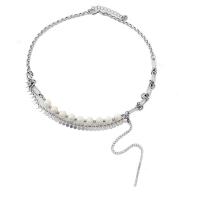 Collier d'acier titane, avec Des billes de verre, avec 5cm chaînes de rallonge, bijoux de mode & pour femme, argent, Longueur 38 cm, 12 cm, Vendu par PC