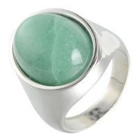 Gemstone Finger Ring, Partículas de aço, with Aventurina verde, polido, tamanho diferente para a escolha & para o homem, verde, vendido por PC