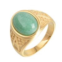 Gemstone Finger Ring, Partículas de aço, with Aventurina verde, cromado de cor dourada, tamanho diferente para a escolha & para o homem, verde, vendido por PC