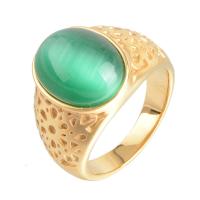 Gemstone Finger Ring, Titan Stål, med Ädelsten, guldfärg pläterade, Unisex & olika storlek för val, fler färger för val, Säljs av PC