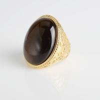 Gemstone Finger Ring, Titanium Staal, met Edelsteen, gold plated, uniseks & verschillende grootte voor keus, meer kleuren voor de keuze, Verkocht door PC