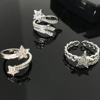 Strass Fingerring, Mässing, Star, platina pläterad, justerbar & för kvinna & med strass, fler färger för val, nickel, bly och kadmium gratis, Storlek:6-8, Säljs av PC