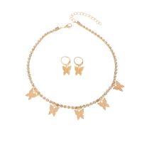 Zinklegering Sieraden Sets, oorbel & halsketting, Zinc Alloy, Vlinder, plated, 2 stuks & voor vrouw & met strass, meer kleuren voor de keuze, nikkel, lood en cadmium vrij, 26x13mm, Lengte Ca 13.7 inch, Verkocht door Stel