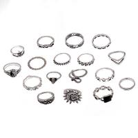 Cink Alloy Ring Set, Cink ötvözet, antik ezüst színű bevonattal, 17 darab & a nő, nikkel, ólom és kadmium mentes, Méret:1-8, Által értékesített Set