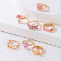 Zinc Alloy Ring Set gold color plated 7 pieces & fashion jewelry & for woman & with rhinestone nickel lead & cadmium free Sold By Set