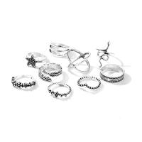 Cink Alloy Ring Set, Cink ötvözet, antik ezüst színű bevonattal, kilenc darab & divat ékszerek & a nő, nikkel, ólom és kadmium mentes, Által értékesített Set