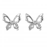 Pendientes de Perno de Aleación de Zinc, Mariposa, Joyería & para mujer & con diamantes de imitación, plateado, libre de níquel, plomo & cadmio, 20x20mm, Vendido por Par