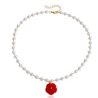 Collana di perle in plastica, lega in zinco, with Perle di plastica ABS & resina, with 5cm extender chain, Rose, placcato color oro, gioielli di moda & per la donna, due diversi colori, 20mm, Venduto per 42 cm filo