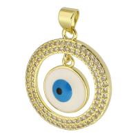 Colgantes ojo malvado, metal, Esférico, chapado en color dorado, Joyería & Bricolaje & patrón de malvado de ojo & micro arcilla de zirconia cúbica & para mujer & esmalte, dos diferentes colores, 21x24x3mm, agujero:aproximado 3.5mm, 10PCs/Grupo, Vendido por Grupo