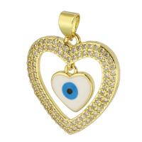 Evil Eye Pendler, Messing, Heart, guldfarve belagt, mode smykker & du kan DIY & onde øje mønster & Micro Pave cubic zirconia & for kvinde & emalje, to forskellige farvede, 21x22x3mm, Hole:Ca. 3mm, 10pc'er/Lot, Solgt af Lot