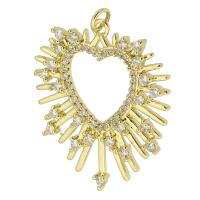 Messing hanger met micro-paved kubieke zirconia's, Hart, gold plated, mode sieraden & DIY & micro pave zirconia & voor vrouw, gouden, 29x34x3mm, Gat:Ca 3mm, 5pC's/Lot, Verkocht door Lot