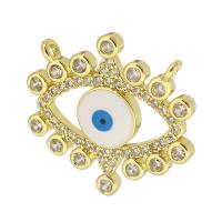 Evil Eye Pendler, Messing, guldfarve belagt, mode smykker & du kan DIY & Micro Pave cubic zirconia & for kvinde & emalje, gylden, 23x22x3mm, Hole:Ca. 2mm, 10pc'er/Lot, Solgt af Lot