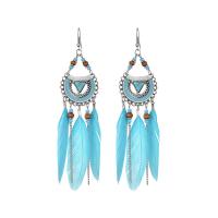 Mode Feather Earring, Zinc Alloy, met Seedbead & Veer, plated, mode sieraden & voor vrouw & glazuur, meer kleuren voor de keuze, 31x125mm, Verkocht door pair