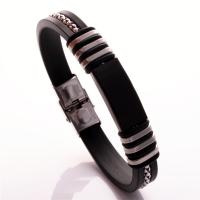 PU Leather Cord Bracelets 304 Stainless Steel with PU Leather Unisex black Length Approx 20.5 cm Sold By PC