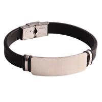 Silikone Armbånd, 304 rustfrit stål, med Silicone, Unisex, sort, Længde Ca. 20.5 cm, Solgt af PC