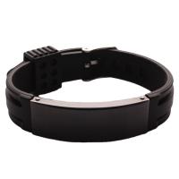 Pulseiras de silicone, Aço inoxidável 304, with silicone, Chapeamento galvanico, unissex, preto, 14mm, comprimento Aprox 24 cm, vendido por PC