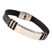 PU Schnur Armbänder, 304 Edelstahl, mit Synthetisches Leder, poliert, unisex, schwarz, Länge ca. 20.5 cm, verkauft von PC