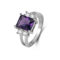 Bague Zircon cubique en laiton, cadre, Placage de couleur argentée, bijoux de mode & normes différentes pour le choix & pour femme & avec strass, violet, protéger l'environnement, sans nickel, plomb et cadmium, 10x8mm, Taille:6-10, Vendu par PC