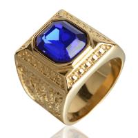 Gemstone Finger Ring, Titanium Staal, met Edelsteen, gold plated, uniseks & verschillende grootte voor keus, meer kleuren voor de keuze, Verkocht door PC