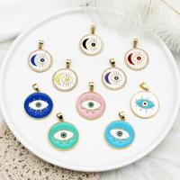 Evil Eye Anhänger, Messing, flache Runde, goldfarben plattiert, verschiedene Stile für Wahl & Emaille, keine, 10PCs/Menge, verkauft von Menge