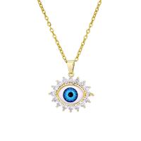 Evil Eye Schmuck Halskette, Messing, mit Kunststoff, Auge, vergoldet, unisex & verschiedene Stile für Wahl & Micro pave Zirkonia, Goldfarbe, 23x22mm, Länge ca. 20 ZollInch, verkauft von PC