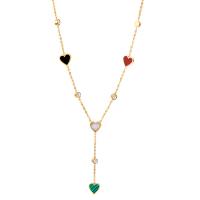 Collier d'acier titane, avec coquille, avec 1.97inch chaînes de rallonge, Plaqué d'or, pour femme & émail & avec strass, plus de couleurs à choisir, 9mm, Longueur Environ 16 pouce, Vendu par PC