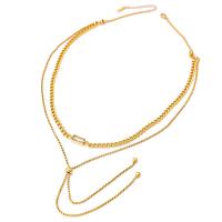 Collier de mode Multi couche, Acier titane, Plaqué d'or, Double couche & pour femme & avec strass, 13mm, Longueur Environ 15.7-27.5 pouce, Vendu par PC