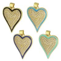 Pendente di ottone in forma cuore, placcato color oro, gioielli di moda & Micro spianare cubic zirconia & per la donna & smalto, nessuno, 20x25.50x3mm, Foro:Appross. 3.5mm, 10PC/lotto, Venduto da lotto