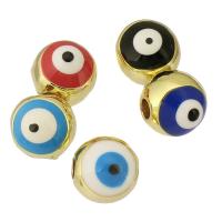 Granos de la joyería de moda mal de ojo, metal, Esférico, chapado en color dorado, Bricolaje & patrón de malvado de ojo & para mujer & esmalte, más colores para la opción, 6.50x7x7mm, 10PCs/Grupo, Vendido por Grupo