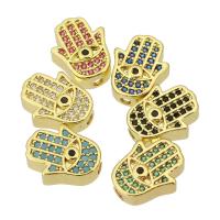 Modni zlo oko nakit Beads, Mesing, Ruka, zlatna boja pozlaćen, modni nakit & možete DIY & micro utrti kubni cirkonij & za žene, više boja za izbor, 10x13x5mm, Rupa:Približno 1.5mm, 10računala/Lot, Prodano By Lot