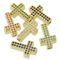 Abalorios de Micro Pavé de Zirconía Cúbica en Latón, metal, Cruces, chapado en color dorado, Joyería & Bricolaje & micro arcilla de zirconia cúbica & para mujer, más colores para la opción, 9x15x4mm, agujero:aproximado 1.5mm, 10PCs/Grupo, Vendido por Grupo