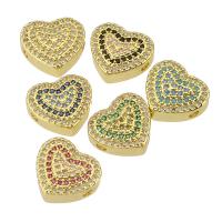 Abalorios de Micro Pavé de Zirconía Cúbica en Latón, metal, Corazón, chapado en color dorado, Joyería & Bricolaje & micro arcilla de zirconia cúbica & para mujer, más colores para la opción, 13.50x12x5mm, agujero:aproximado 2mm, 10PCs/Grupo, Vendido por Grupo