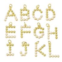 Monili d'ottone Ciondoli, ottone, with Perle di plastica ABS, Lettera alfabeto, placcato color oro, gioielli di moda & DIY & stili diversi per la scelta & per la donna, nessuno, Foro:Appross. 3mm, 10PC/lotto, Venduto da lotto