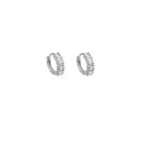 alliage de zinc Huggie Anneau d'oreille, fade et jamais plaqué de haute qualité, bijoux de mode & pavé de micro zircon & pour femme, argent, 12x13mm, Vendu par paire