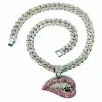 Zinc Alloy smykker halskæde, Lip, platin farve forgyldt, Unisex & med rhinestone, lyserød, nikkel, bly & cadmium fri, 13mm, Længde Ca. 45 cm, Solgt af PC