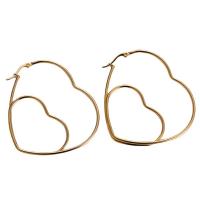 Rustfrit stål Lever Tilbage Earring, 316 Stainless Steel, Heart, 18K forgyldt, mode smykker & for kvinde, gylden, 50x50mm, Solgt af par