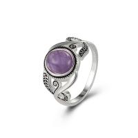 Gemstone Finger Ring, Messing, met Amethist, platinum plated, mode sieraden & verschillende grootte voor keus & voor vrouw, purper, nikkel, lood en cadmium vrij, 10x8mm, Maat:6-10, Verkocht door PC