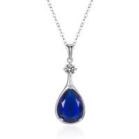 Collier en laiton, larme, Placage de couleur platine, bijoux de mode & styles différents pour le choix & pour femme & avec strass, couleur bleu foncé, protéger l'environnement, sans nickel, plomb et cadmium, Vendu par PC