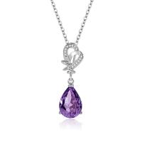 Collier en laiton, larme, Placage de couleur platine, bijoux de mode & styles différents pour le choix & pour femme & avec strass, violet, protéger l'environnement, sans nickel, plomb et cadmium, Vendu par PC